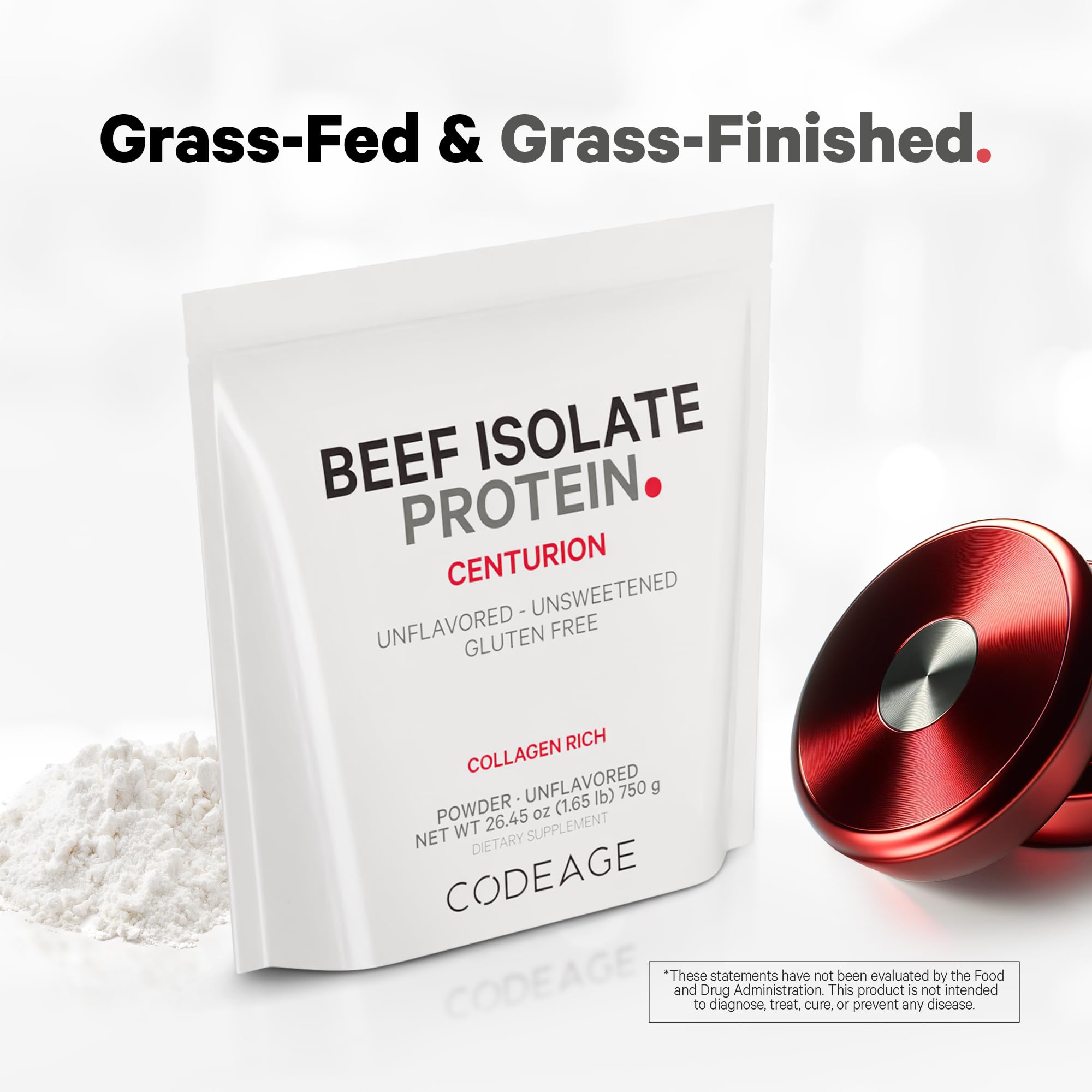 Codeage Grass-Fed Beef Isolate Protein Powder Supplement - 20 Amino Acids, Collagen-Rich - Athletes & Sports - Unflavored Carnivore Protein Supplement, BCAA & EAA Supplement - Gluten-Free - 26.45 oz