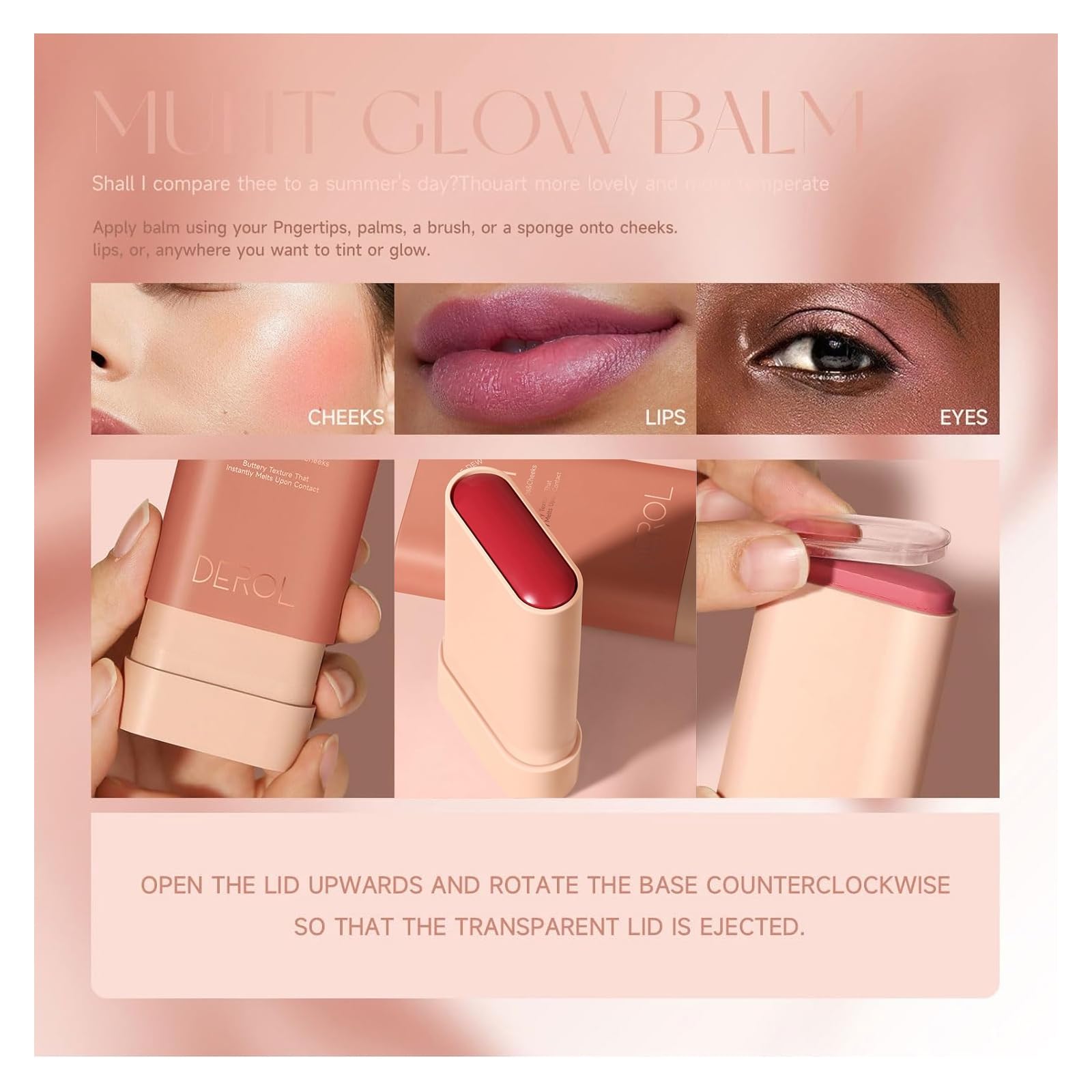 SWETIYOU Blush Stick for Cheeks and Lips, On-the-Go Glow Blush, Hydrating Solid Cheek Tint, Multi-use Blush Makeup Stick, Tinted Moisture Sticks, Beautiful Natural Shades (01#Fleur)