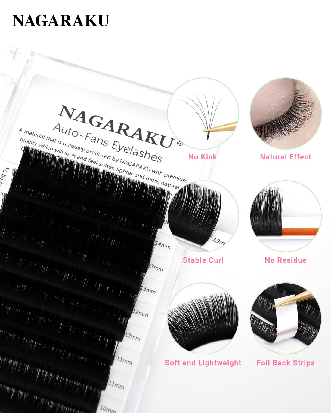 NAGARAKU Easy Fan Eyelash Extensions Volume Lash 0.07 C curl 8-15mm Mix Tray Rapid Blooming Faux Mink Cluster For Beginners Soft Professional Lash Supplies