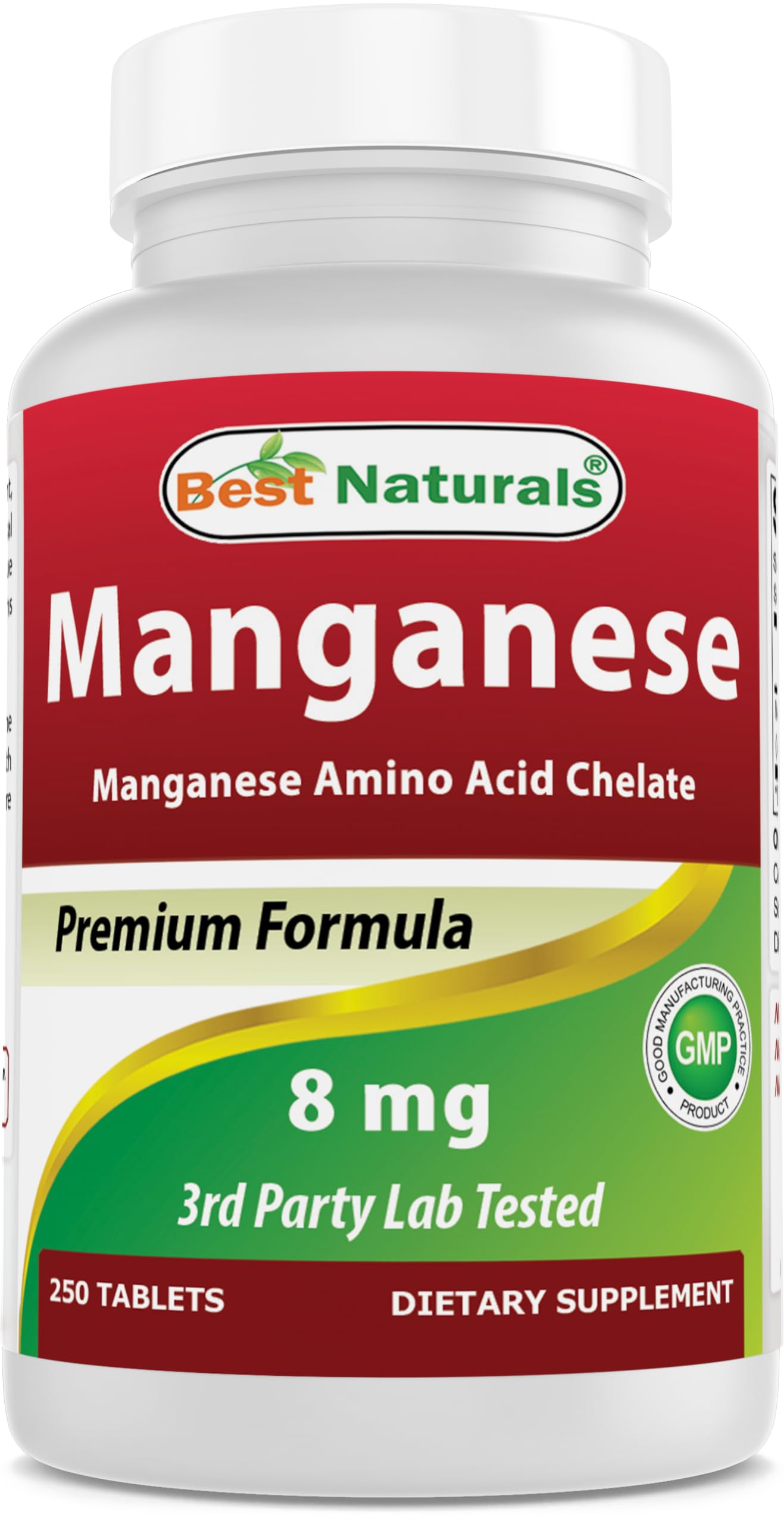 Best Naturals Manganese (Manganese Amino Acid Chelate) 8 mg- 250 Tablets