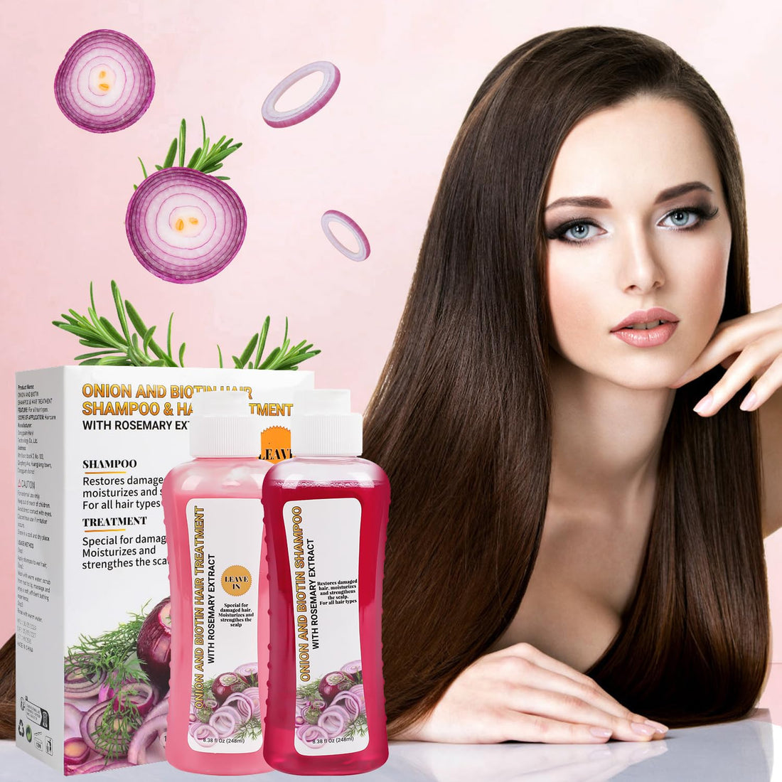 Onion And Biotin Hair Treatment 2 * 8.38 fl Oz, Onion Biotin and Rosemary Shampoo and Treatment Set, Silicone Free Shampoo and Treatment for All Hair Types Conditioner Hair Care