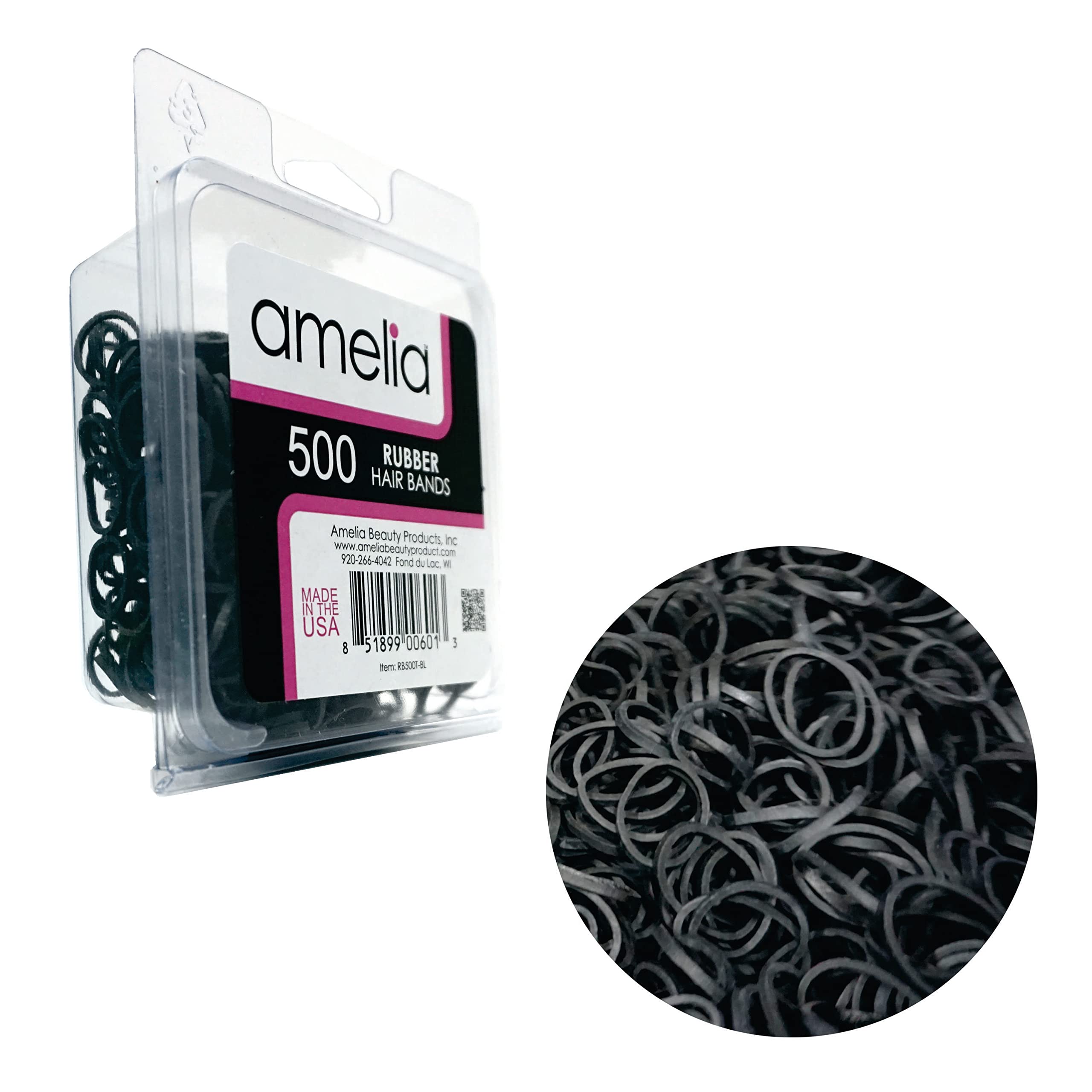 Amelia Beauty 500 Count Elastic Rubber Bands in Re-closable Container (Black)