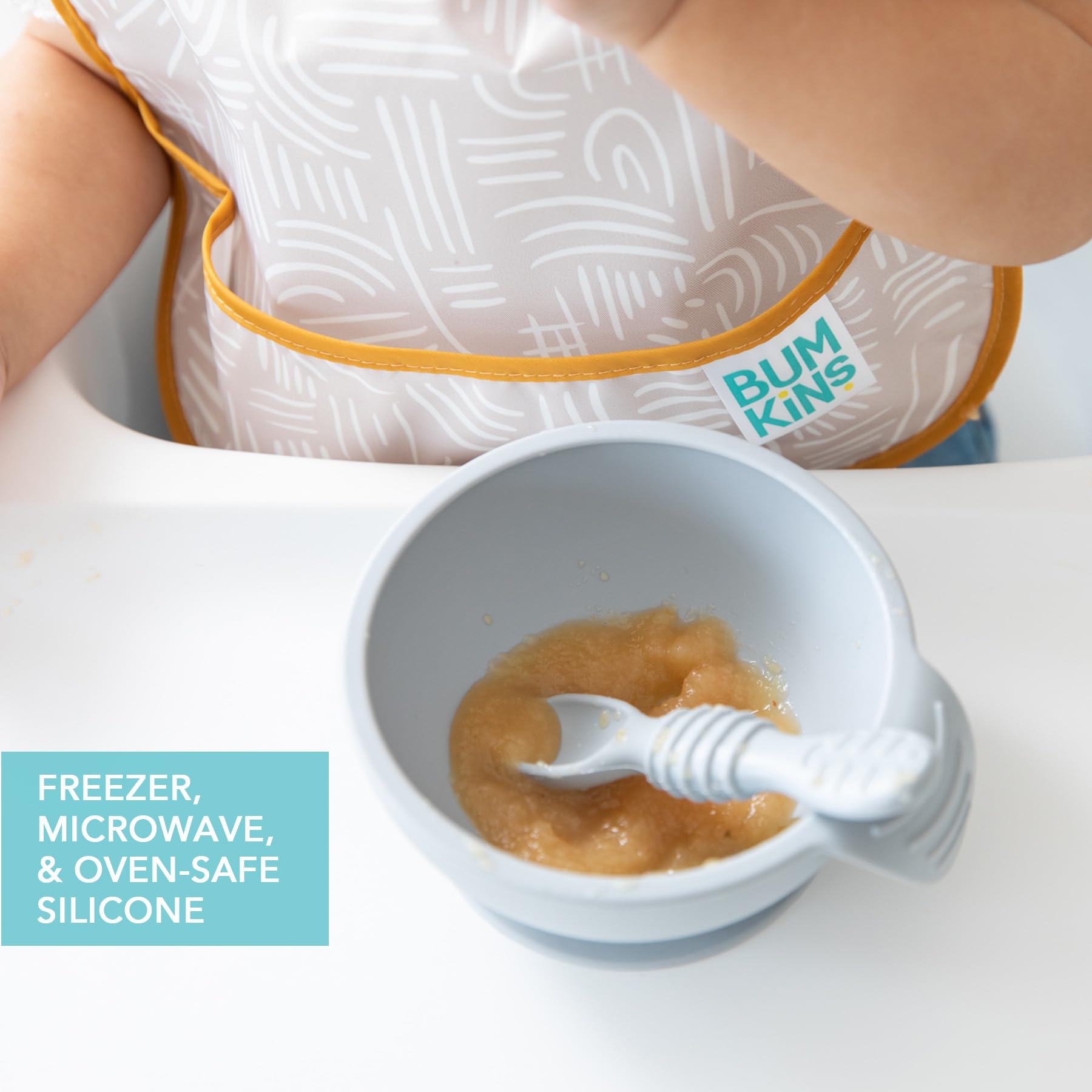 Bumkins Baby Bowl, Silicone Feeding Set with Suction for Baby and Toddler, Includes Spoon and Lid, First Feeding Set, Training Essentials for Baby Led Weaning for Babies 4 Months Up, Gray
