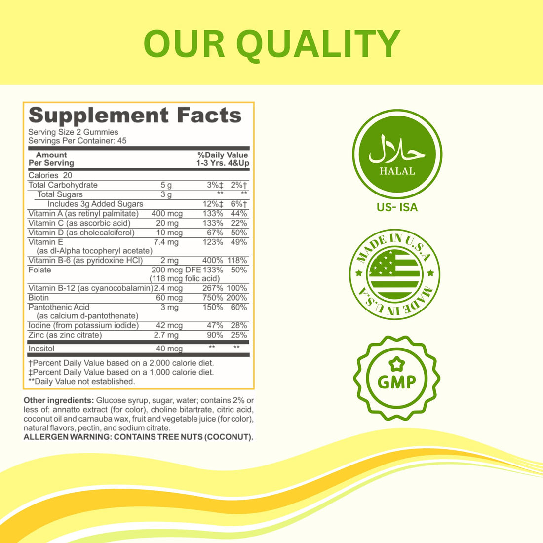 Greenfield Nutritions Kids Gelatin Free Halal Multivitamin Gummies - All Essential Halal Vitamins A, Bs, C, D, Iodine, Zinc for Immunity, Non-GMO, Children's Halal Vitamin Gummies (90 Count)