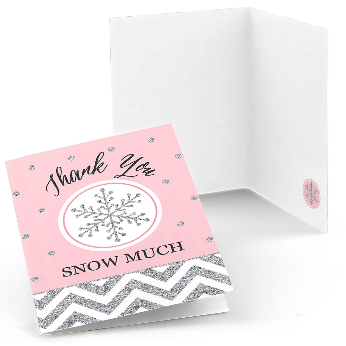 Pink Winter Wonderland - Holiday Snowflake Birthday Party or Baby Shower Thank You Cards (8 Count)