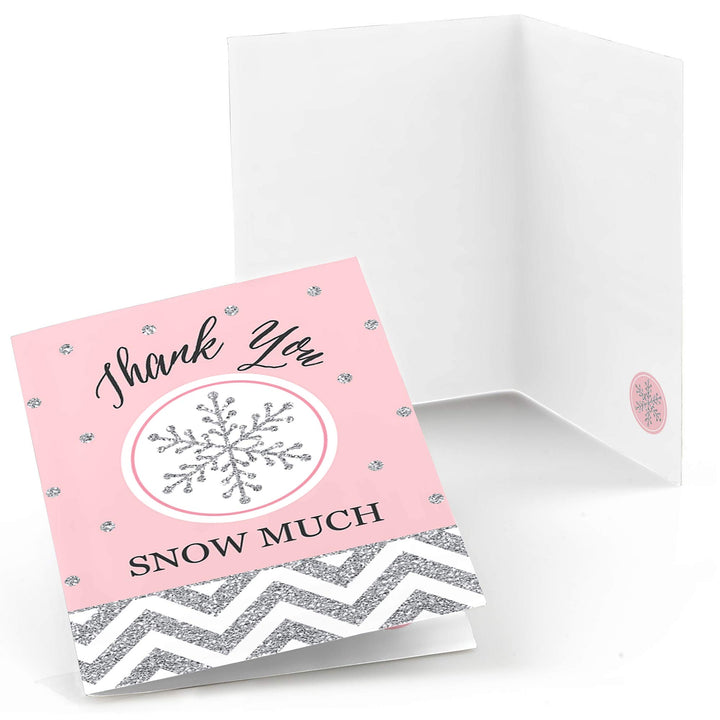 Pink Winter Wonderland - Holiday Snowflake Birthday Party or Baby Shower Thank You Cards (8 Count)