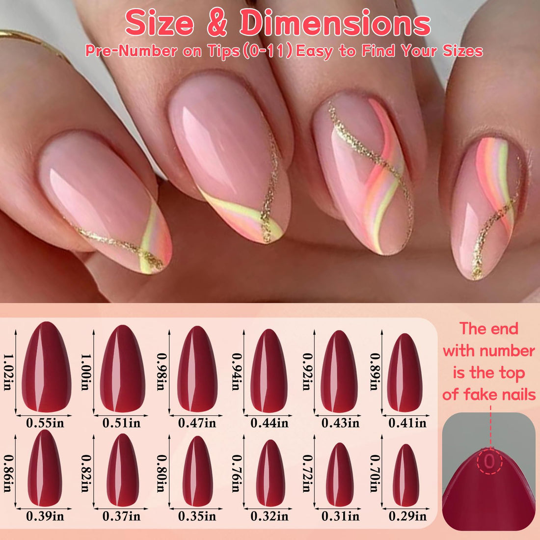 Lifextol 288pc Almond Press on Nails Medium Acrylic Nails Press on Nails French Tip Short Fake Nails with Glue and Adhesive Tabs, Glue on Nails Pack False Stick on Nails Artificial Fingernails