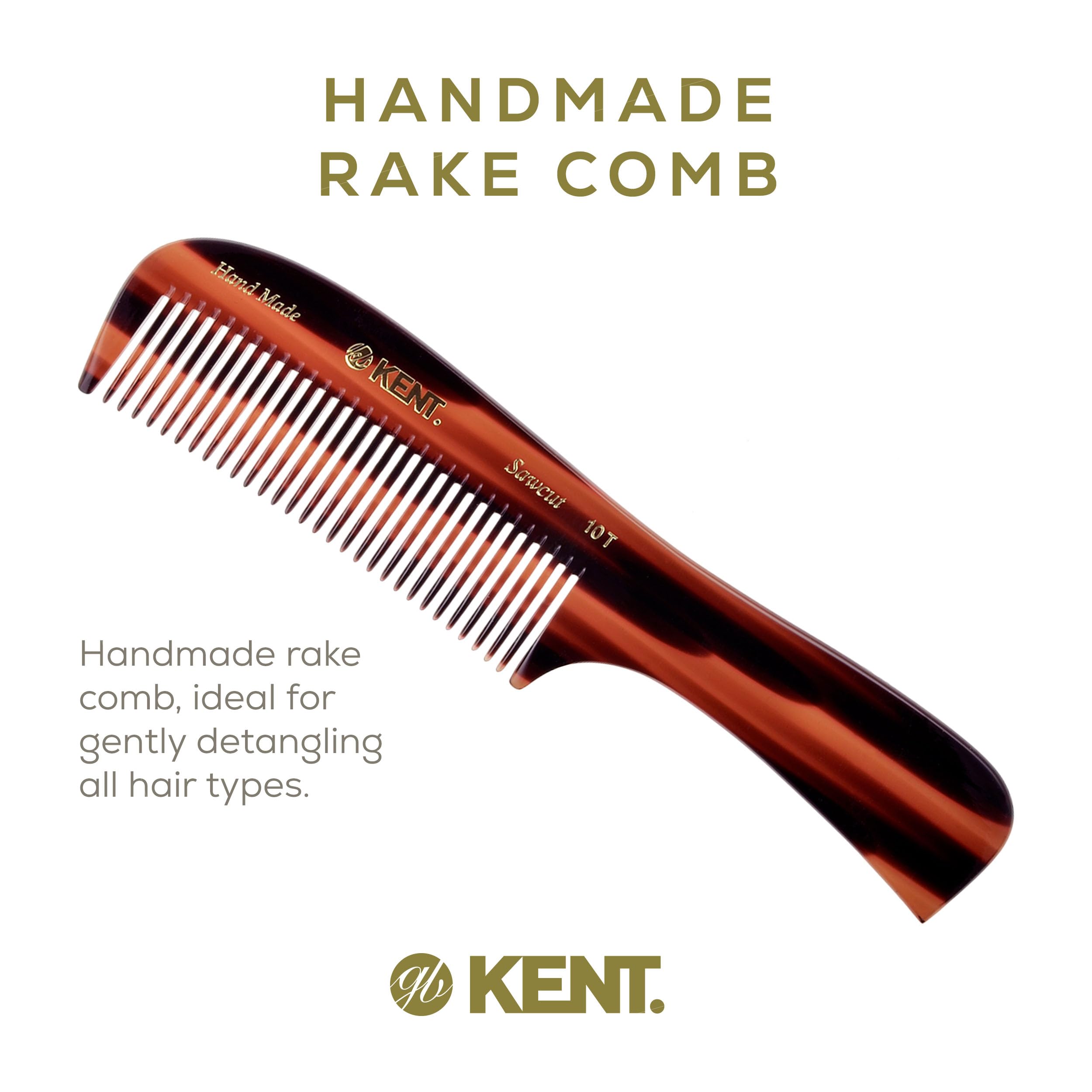 Kent 10T Large Wide Tooth Comb - Rake Comb Hair Detangler / Wide Tooth Comb for Curly Hair - Beard Combs/Hair Comb Hair Care Detangling Comb - Hair Comb for Men Hair Supplies - Natural Hair Comb Set