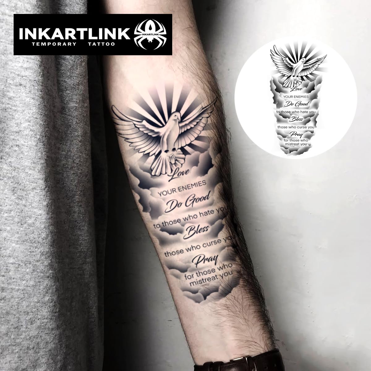 INKARTLINK Semi Permanent Tattoo, Temporary Tattoo, party tattoo, beautiful and realistic design, fun tattoo experience, cruelty-free, non-reflective, waterproof (Peace Dove)