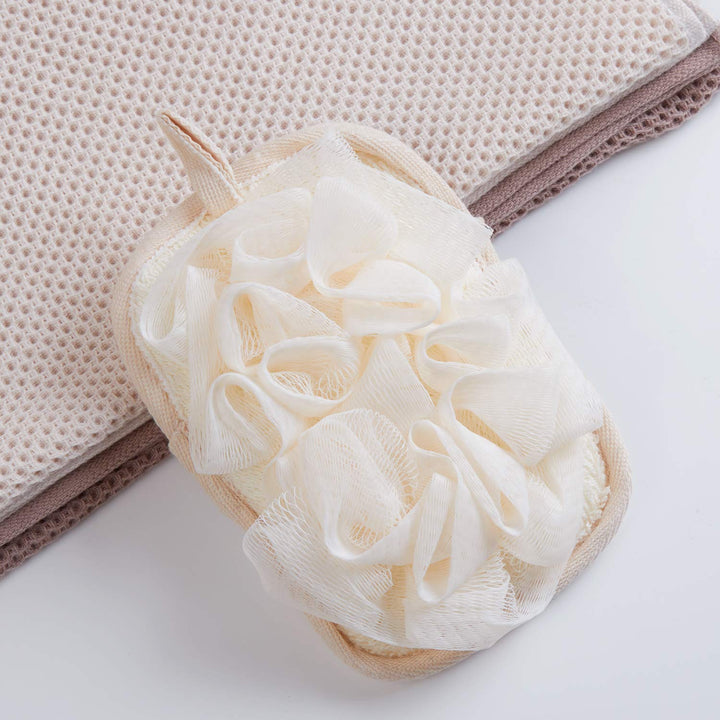 Mikimini Bath Mitt For Women, Pouf Mesh Brushes 2 Packs Set | Loofah Sponge & Exfoliating Pad In 1 Professional Design Gently With The Elastic Hand Strap Or Wearing Mitten
