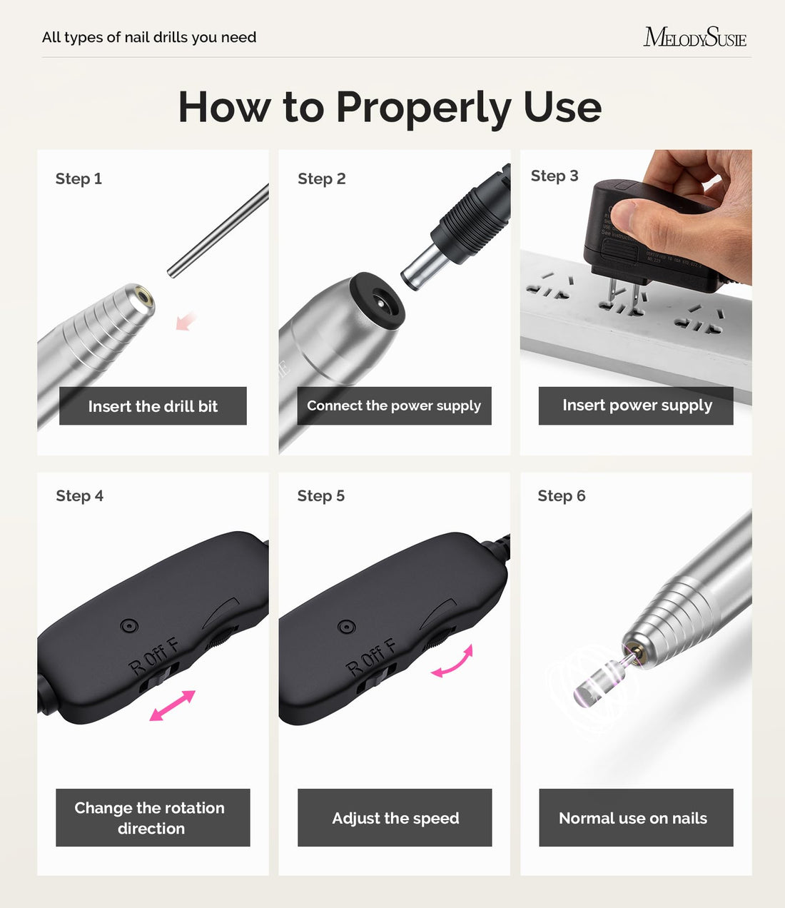 MelodySusie Portable Electric Nail Drill,PC120B Compact Efile Electrical Professional Nail File Kit for Acrylic, Gel Nails, Manicure Pedicure Polishing Shape Tools Design for Home Salon Use, Silver