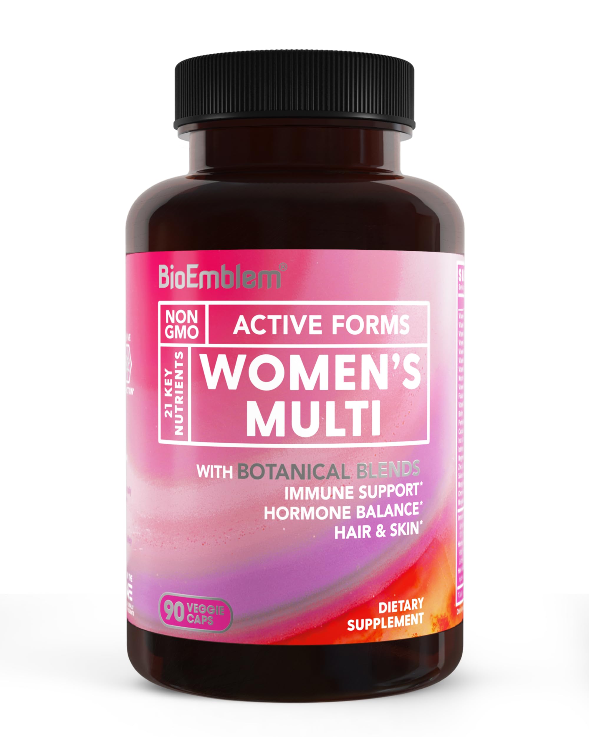 BioEmblem Women's Multivitamin - Complete Daily Multi for Immunity, Energy, Hair, Skin with Vitamin A, B12, B6, D3, Biotin, Iron, Magnesium, Collagen and Veggie Blends - Gluten Free - 90 Capsules