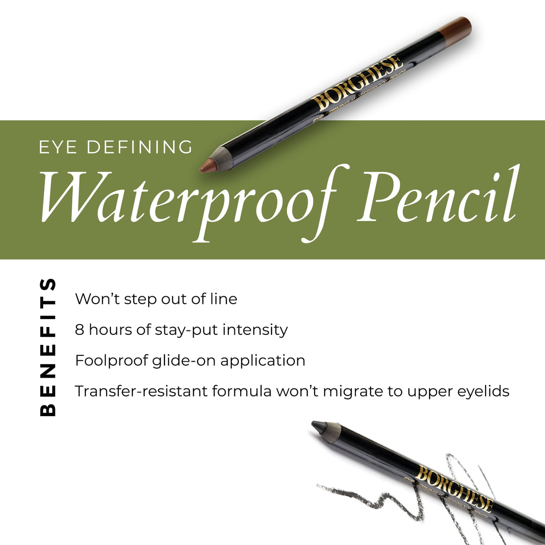 Borghese Waterproof Eye Defining Pencil, Black Eyeliner