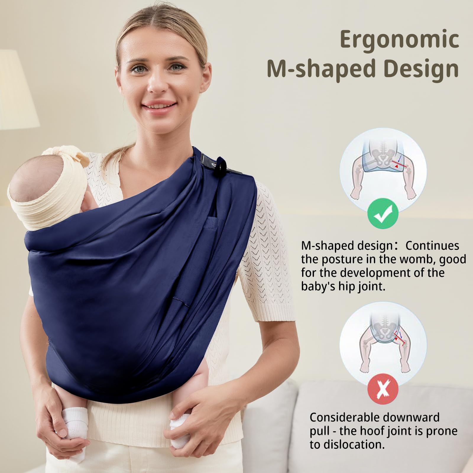 Baby Carrier by Cuby, Natural Cotton Baby Wraps Sling Baby Holder Extra Comfortable for Easy Wearing Carrying for Newborn, Soft and Adjustable Newborn and Toddler Carrier Slings (Dark Blue)