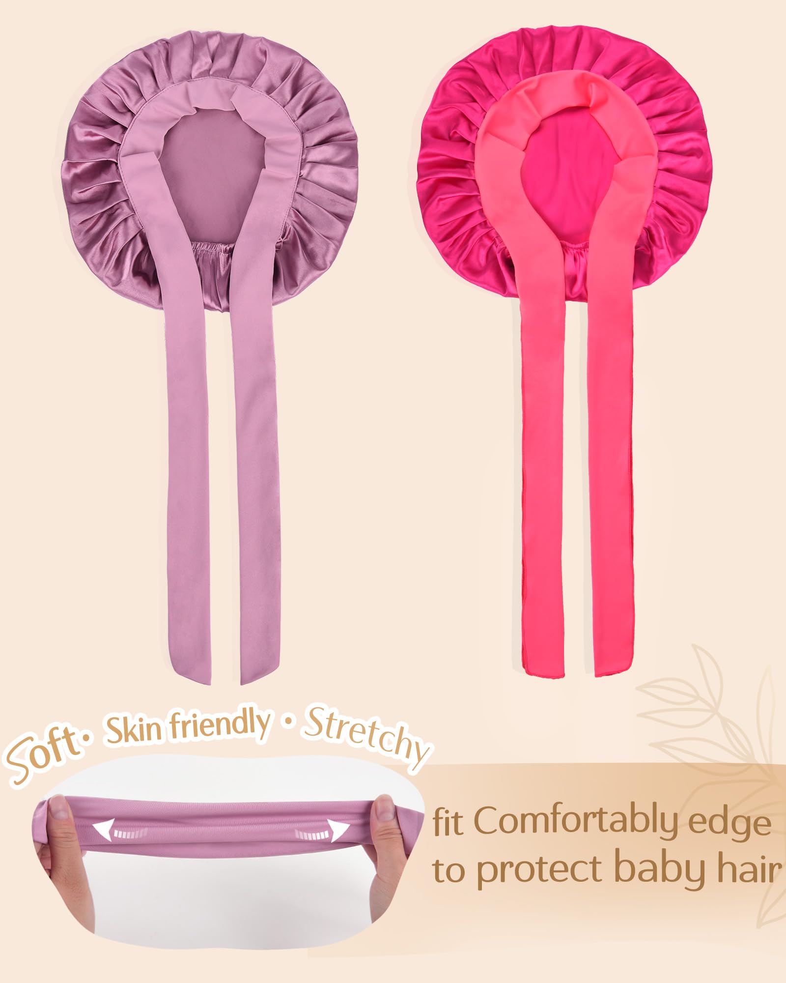 YANIBEST 2 PCS Baby Bonnet Silk Satin Bonnet for Kids Sleeping Cap Curly Natural Hair Silk Bonnets for Girls Boys Infant