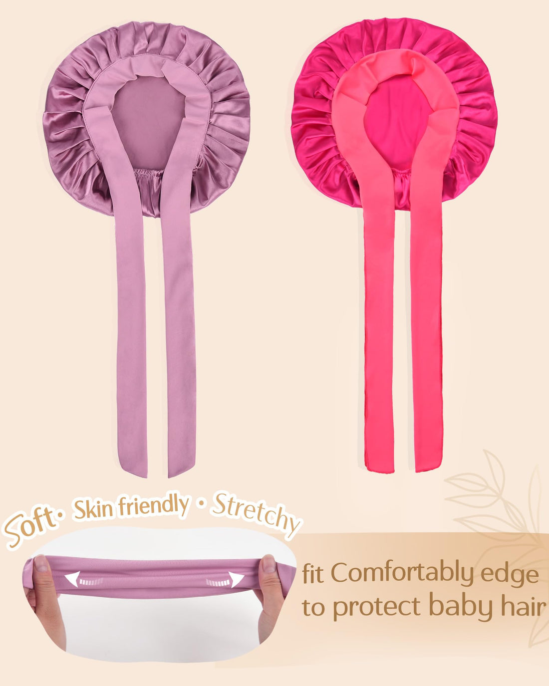 YANIBEST 2 PCS Baby Bonnet Silk Satin Bonnet for Kids Sleeping Cap Curly Natural Hair Silk Bonnets for Girls Boys Infant