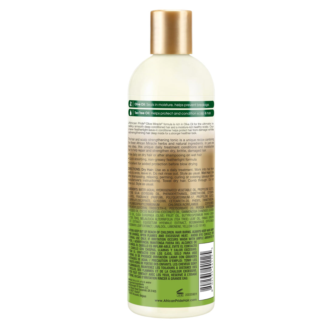 African Pride Olive Miracle Leave-In Conditioner (3 Pack) enriched with olive oil and tea tree to seal in moisture and prevent breakage. 12oz.