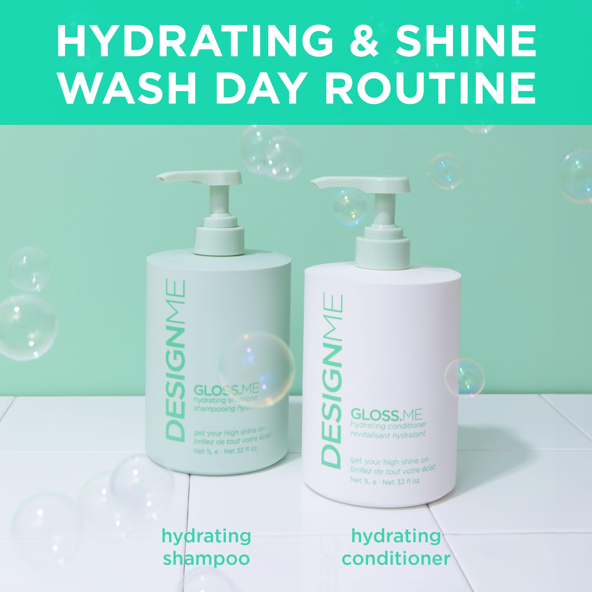 Design.Me GLOSS.ME Hydrating Shampoo | With Hemp & Argan Oil | Adds Softness & Shine | Straight, Wavy, or Curly Hair Shampoo | Sulfate-Free & Color-Safe Moisturizing Shampoo for Dry Hair, 32 Fl Oz