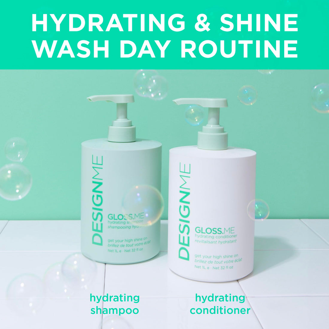 Design.Me GLOSS.ME Hydrating Shampoo | With Hemp & Argan Oil | Adds Softness & Shine | Straight, Wavy, or Curly Hair Shampoo | Sulfate-Free & Color-Safe Moisturizing Shampoo for Dry Hair, 32 Fl Oz