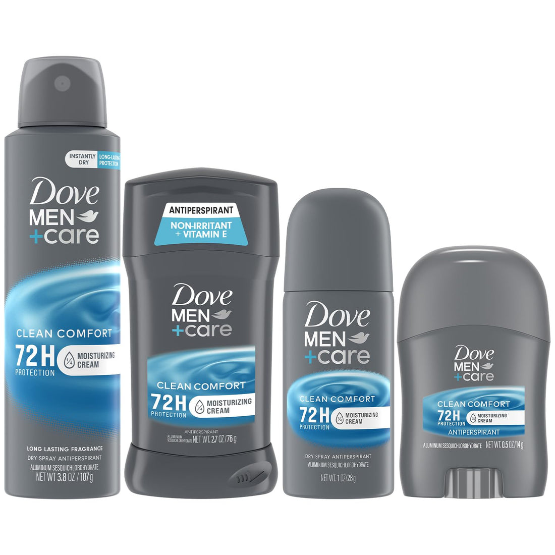 Dove Men + Care Clean Comfort Antiperspirants –Men’s Antiperspirant Spray + Stick, Full and Travel-Size Sets, 72H Protection (4 Piece Set)