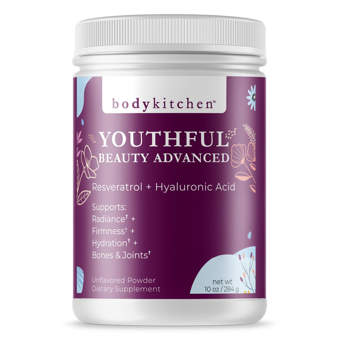 Body Kitchen Youthful Beauty Advanced, Collagen Peptides Powder for Beautiful Hair Skin Nails, Resveratrol and Hyaluronic Acid for Anti-Aging & Antioxidant Support, Grass Fed (Pack of 1)