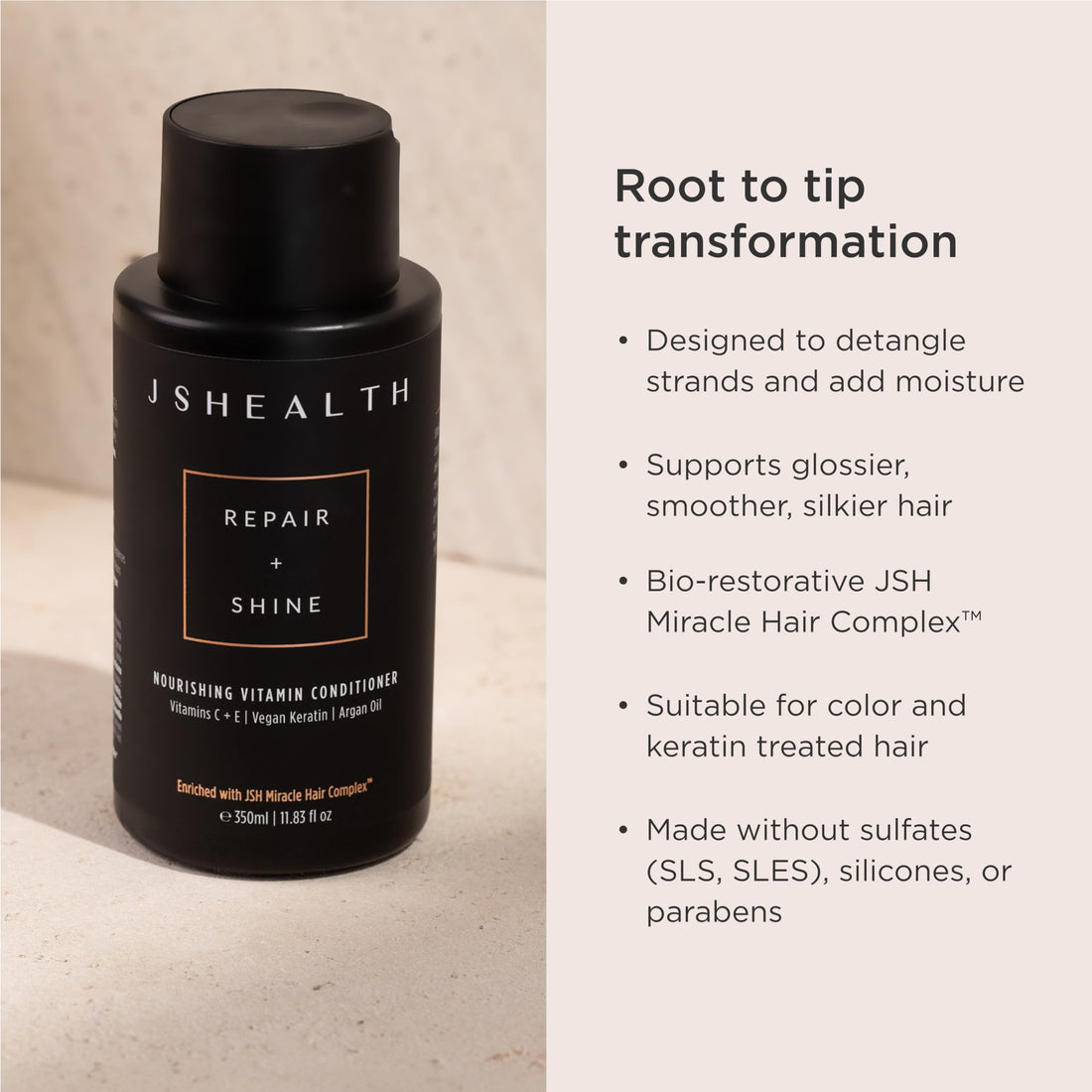 JSHealth Nourishing Conditioner - Vitamin-Enriched Deep Treatment for Dry, Colored Hair - With Keratin, Argan Oil, and Vitamins C & E | Sulfate-Free, Vegan, 350ml