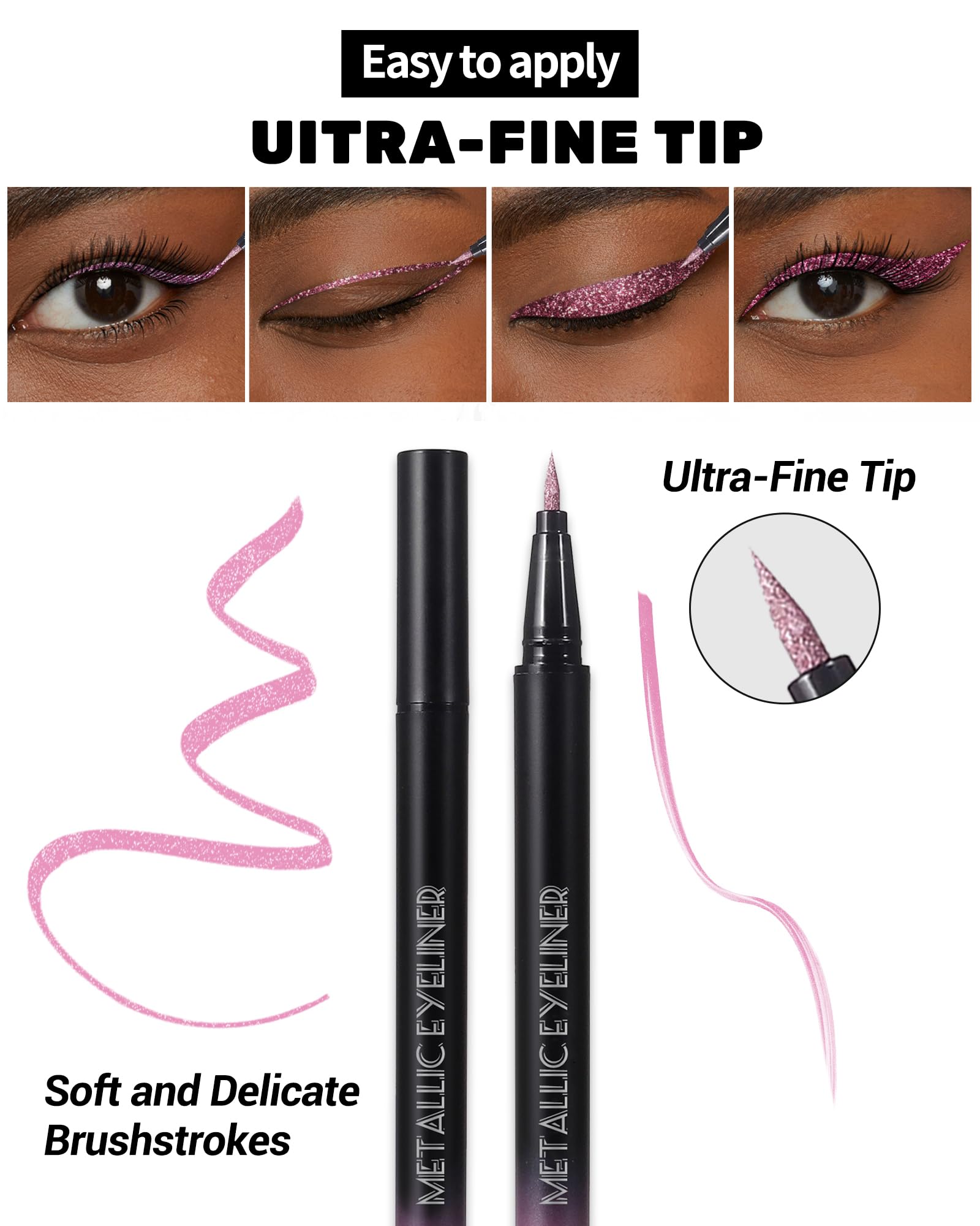 Metallic Glitter Liquid Eyeliner, Light Blue Diamond Shimmer Colored Eyeliner, Waterproof Long-Stay Eye Liner Pen, Ultra-Fine Tip Smooth Application, Smudge-Proof High Pigmented Delineador De Ojos-03