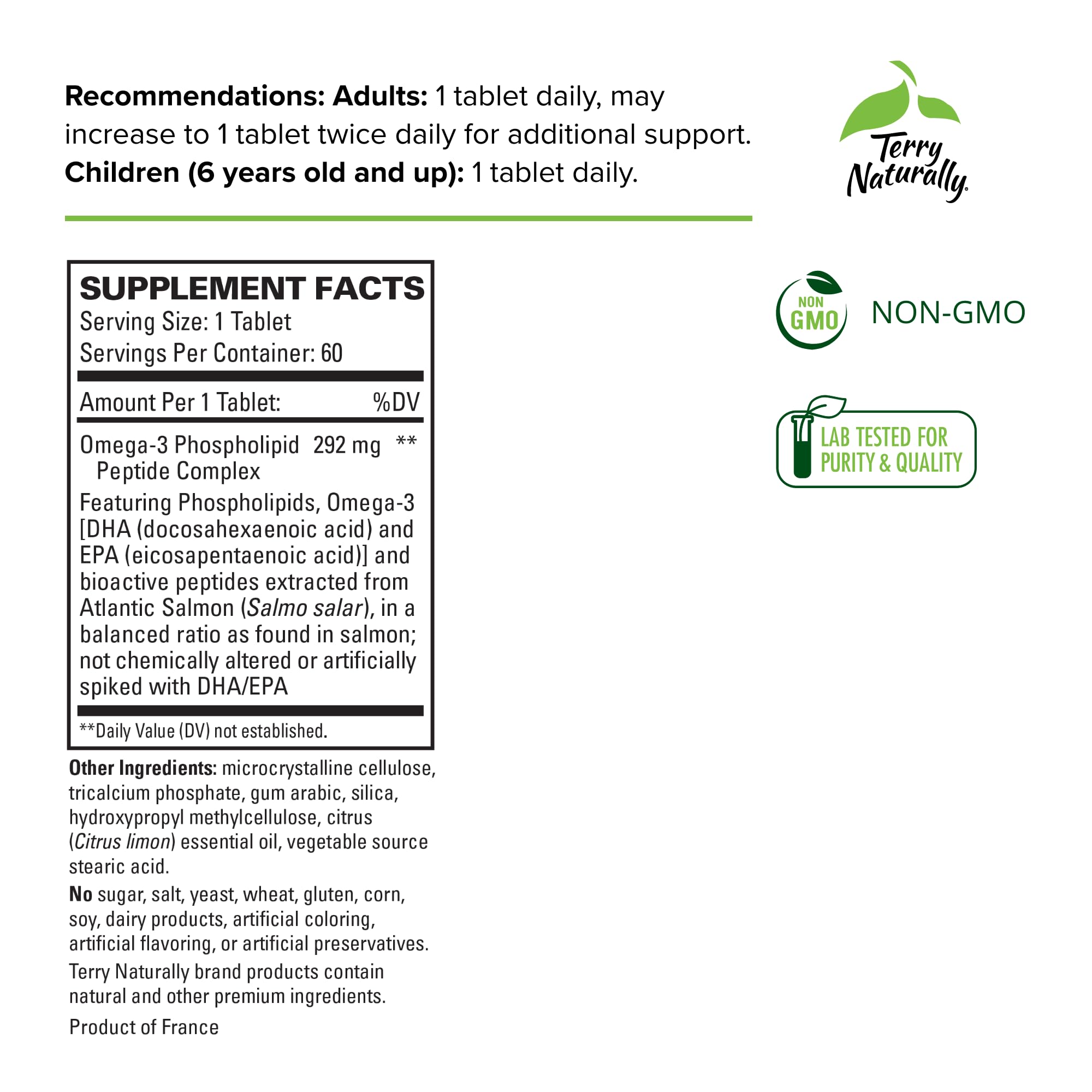 Terry Naturally Vectomega - Supplement with EPA & DHA - Omega-3 Tablets for Brain & Heart Health Support - Nutritional Supplement with Essential Fatty Acids & Peptides - 60 Tablets (Pack of 2)