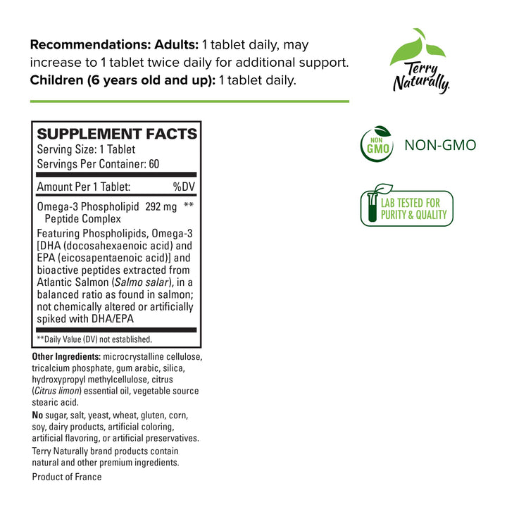 Terry Naturally Vectomega - Supplement with EPA & DHA - Omega-3 Tablets for Brain & Heart Health Support - Nutritional Supplement with Essential Fatty Acids & Peptides - 60 Tablets (Pack of 2)