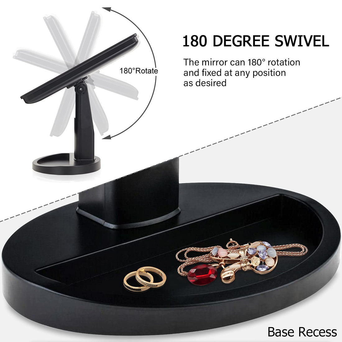 Black: Pretty Angel Led Makeup Vanity Mirror With 16 Lights, Smart Touch Screen, 180 Degree Adjustable Rotation, Dual Power Supply, Desktop Travel Cosmetic Mirror