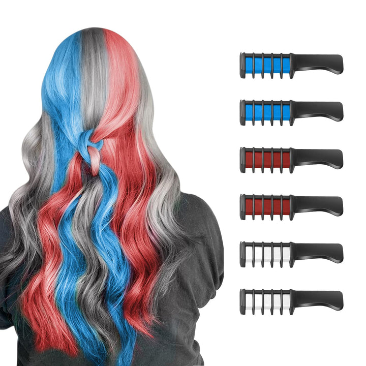 New Hair Chalk Comb Temporary Hair Color Dye for Girls Kids with Light Color Hair, Washable Hair Chalk for Girls Age 4 5 6 7 8 9 10 Birthday Cosplay DIY,Independence Day (Red,White,Blue)