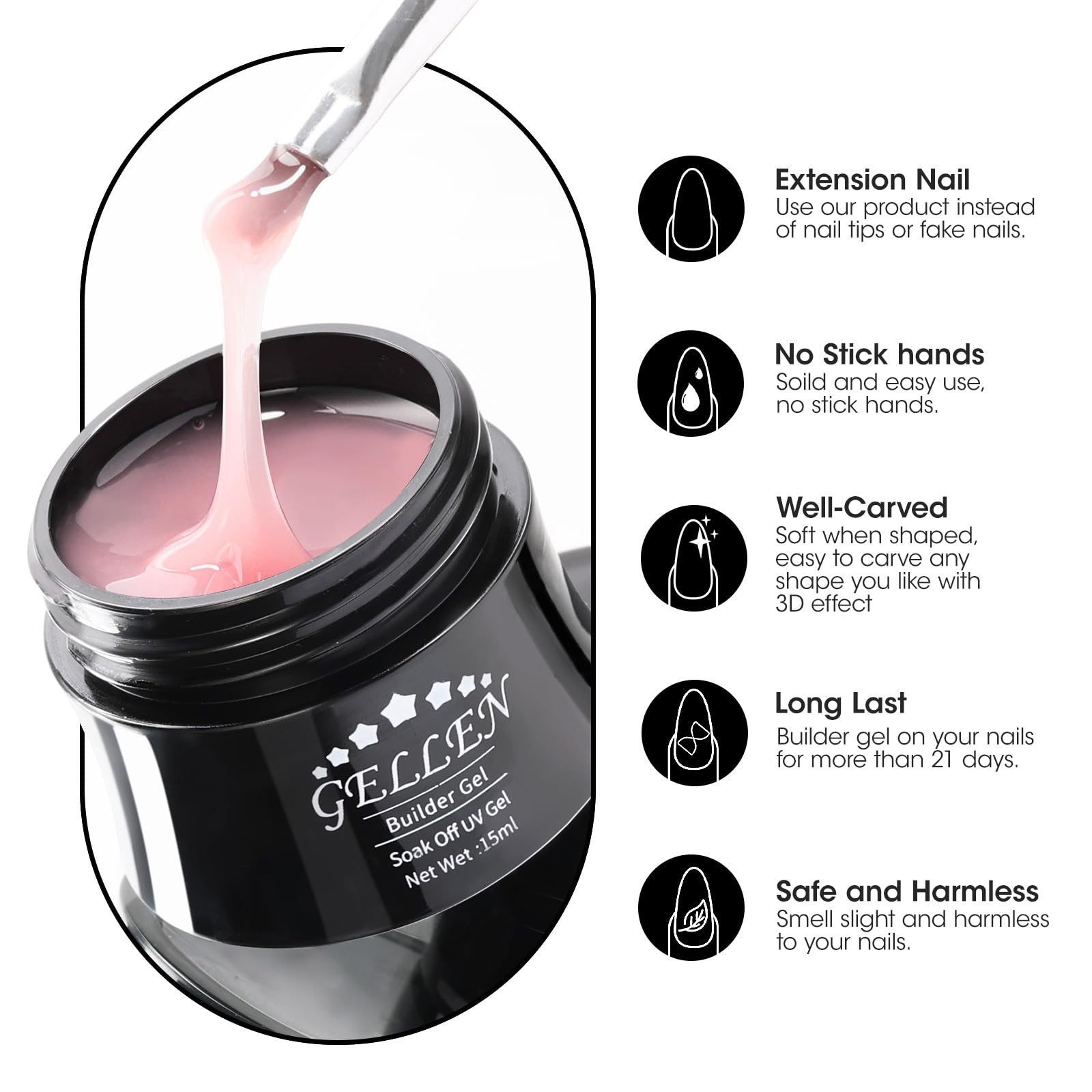 Gellen New Soak Off UV Builder Gel Set, (15ml, 4 Colors)