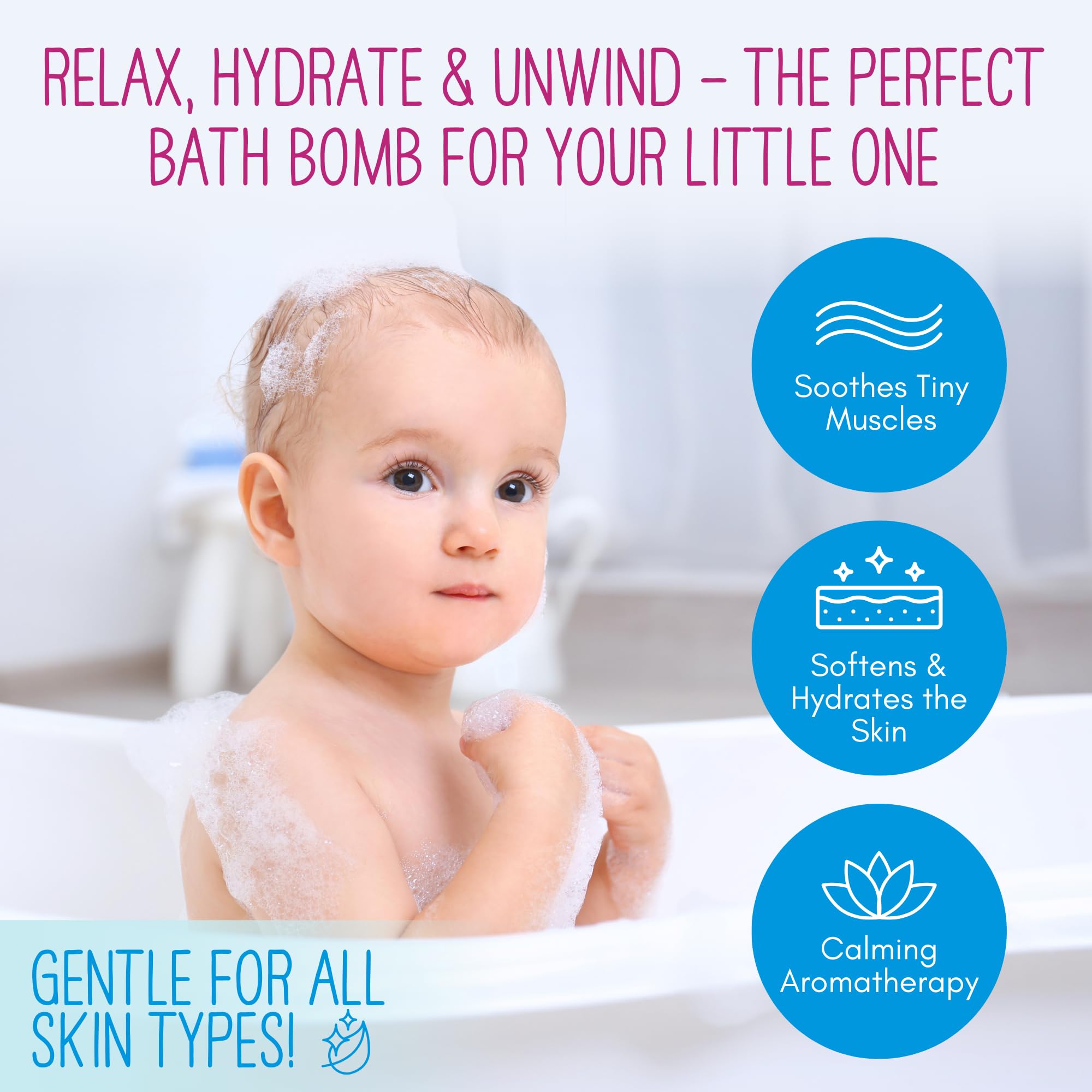 Poppymint Pals Foaming Bath Fizzies (Skin Soothing Chamomile Bloom) | Natural Foaming Bath Bombs with Epsom Salts for Toddlers and Kids | Calming, Soothing, Relaxing Bathtime Soak