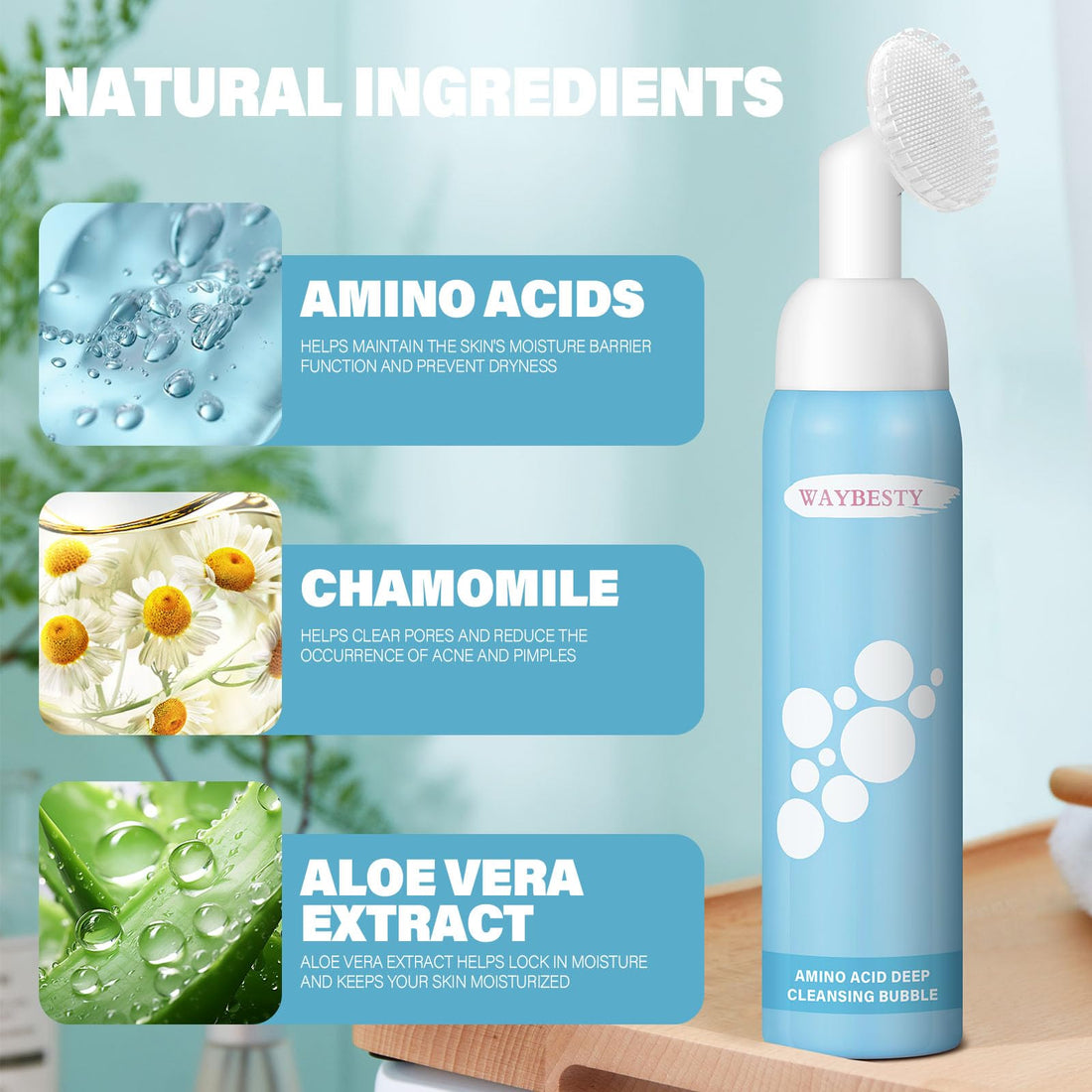 Foaming Facial Cleanser, Deep Cleansing Gentle Face Wash With Brush Head For Women PH Balancing Oil Control Non-Irritating Pore Face Cleanser for All Skin Types