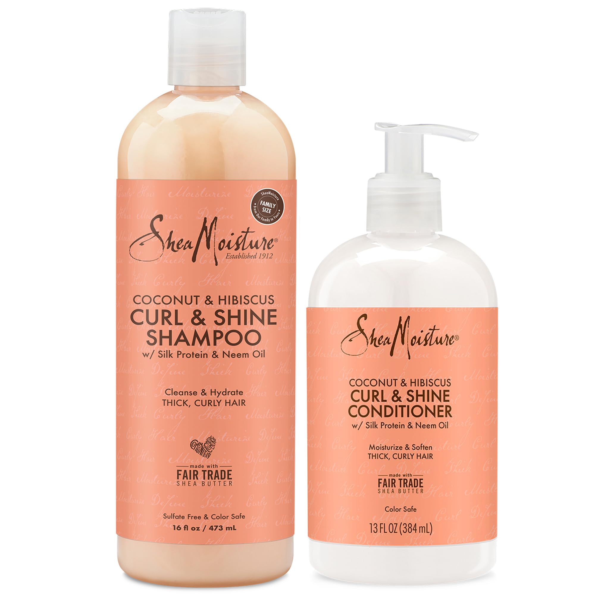 Shea Moisture Shampoo & Conditioner Set – Curl & Shine, Coconut & Hibiscus Hair Care Formulas for Moisturizing & Defining Thick, Curly Hair (2 Piece Set)