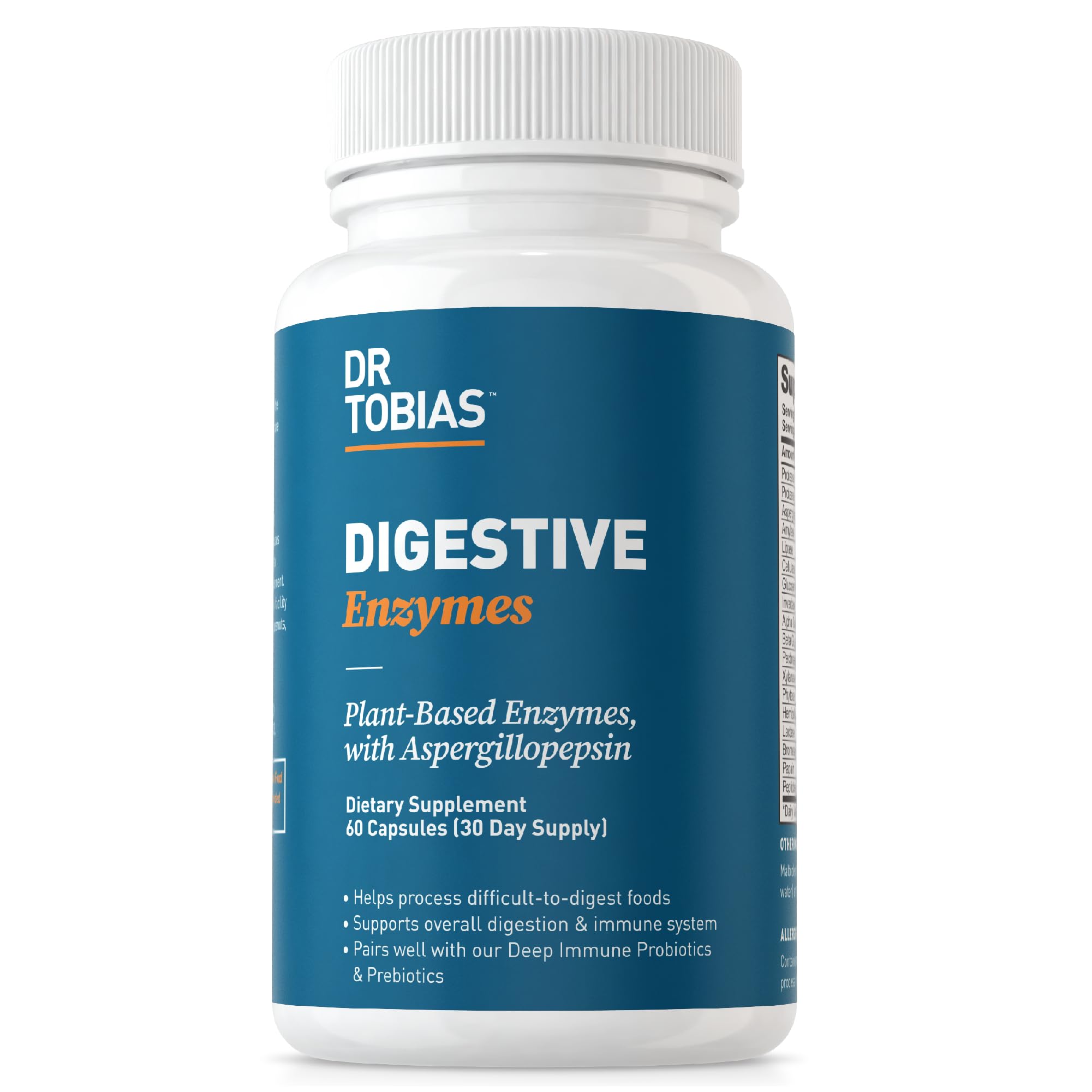 Dr. Tobias Digestive Enzymes with Amylase, Bromelain, Lipase, Lactase, Protease, Papain & More, Digestion Supplement with 18 Enzymes for Digestion and Gut Health, 60 Capsules, 30 Servings