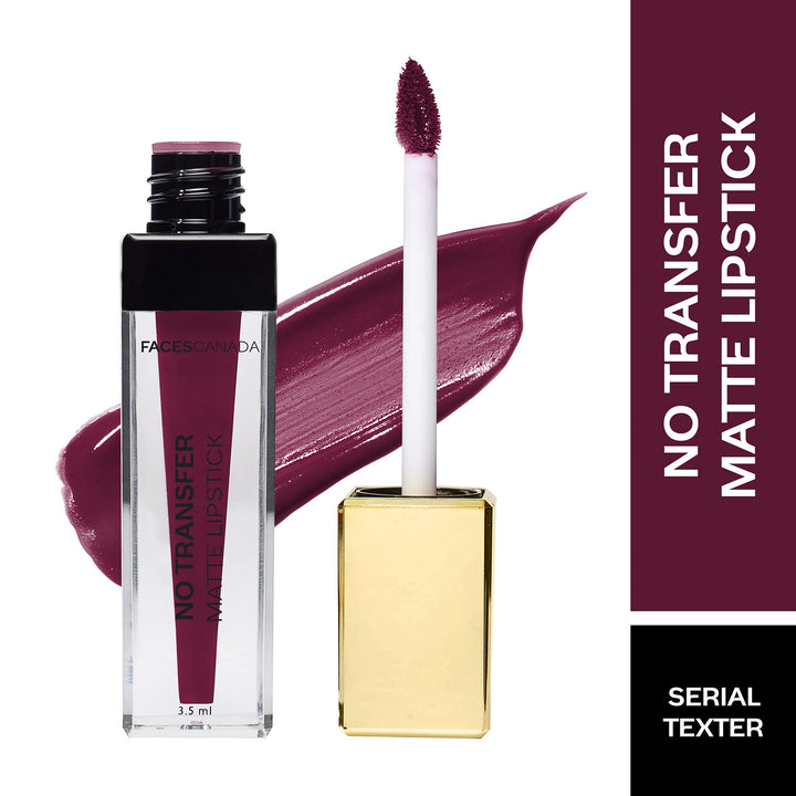 Faces Canada No Transfer Matte Liquid Lip Color, Mask Proof, Transfer Proof, Lasts all day, Enriched with Chamomile Oil, Highly pigmented, One Stroke Color, Wine Lip Color, Serial Texter 3.5 ml
