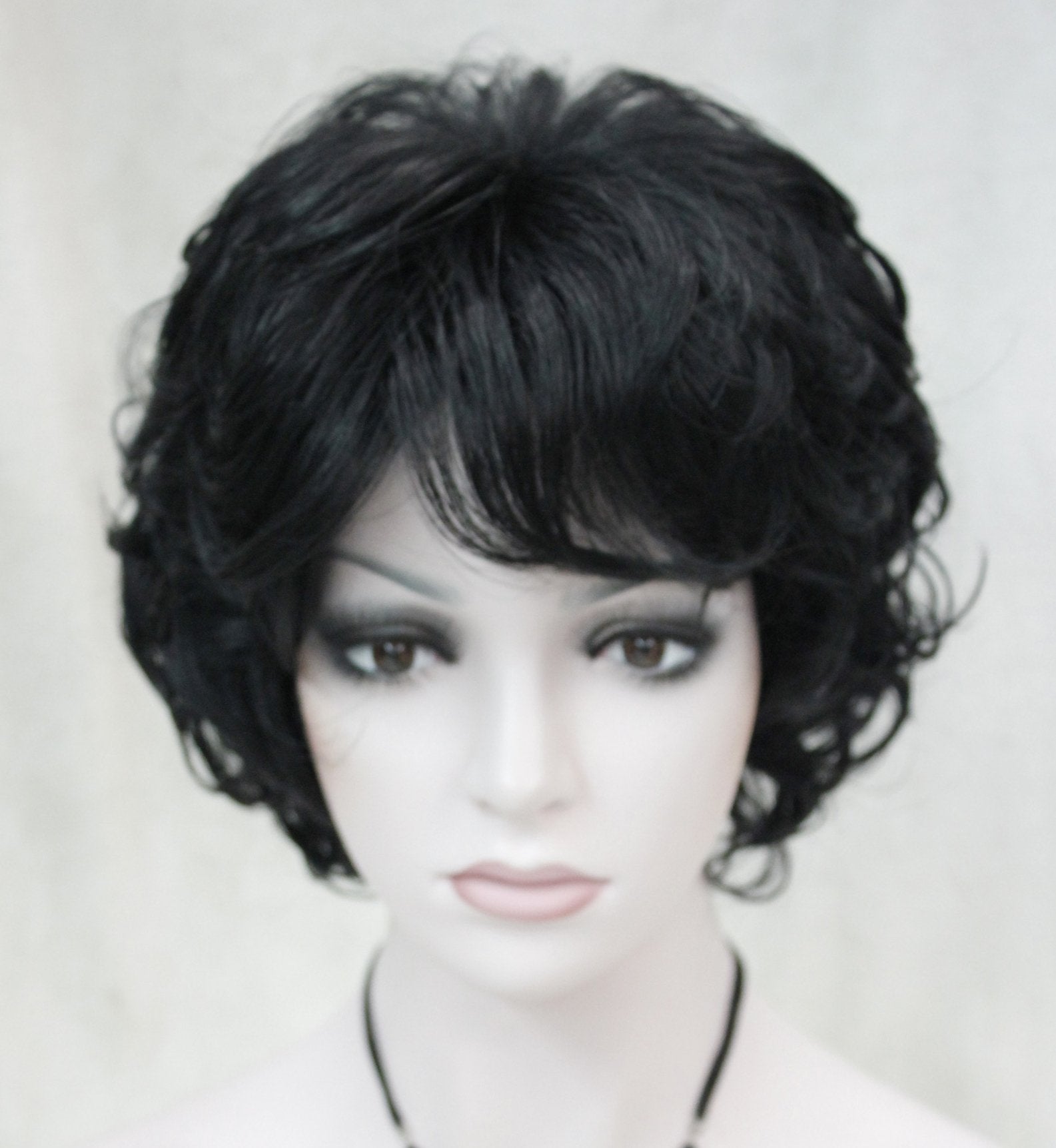 Lydell Women's Short Curly Wavy Wig Synthetic Hair Full Wig 6 inches (#1 Black)