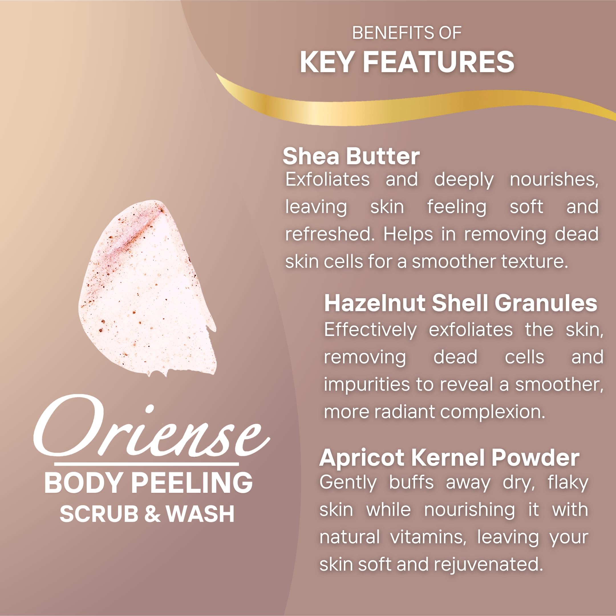Oriense Body Scrub - Warm Vanilla & Amber Richness, Bitter Almond Oil, Nutshell & Apricot Kernel Granules and Vitamin E, Soft Peeling Effect, 16.9 fl.oz
