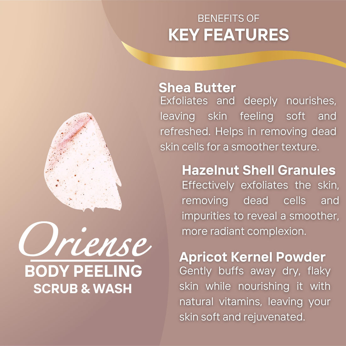 Oriense Body Scrub - Warm Vanilla & Amber Richness, Bitter Almond Oil, Nutshell & Apricot Kernel Granules and Vitamin E, Soft Peeling Effect, 16.9 fl.oz