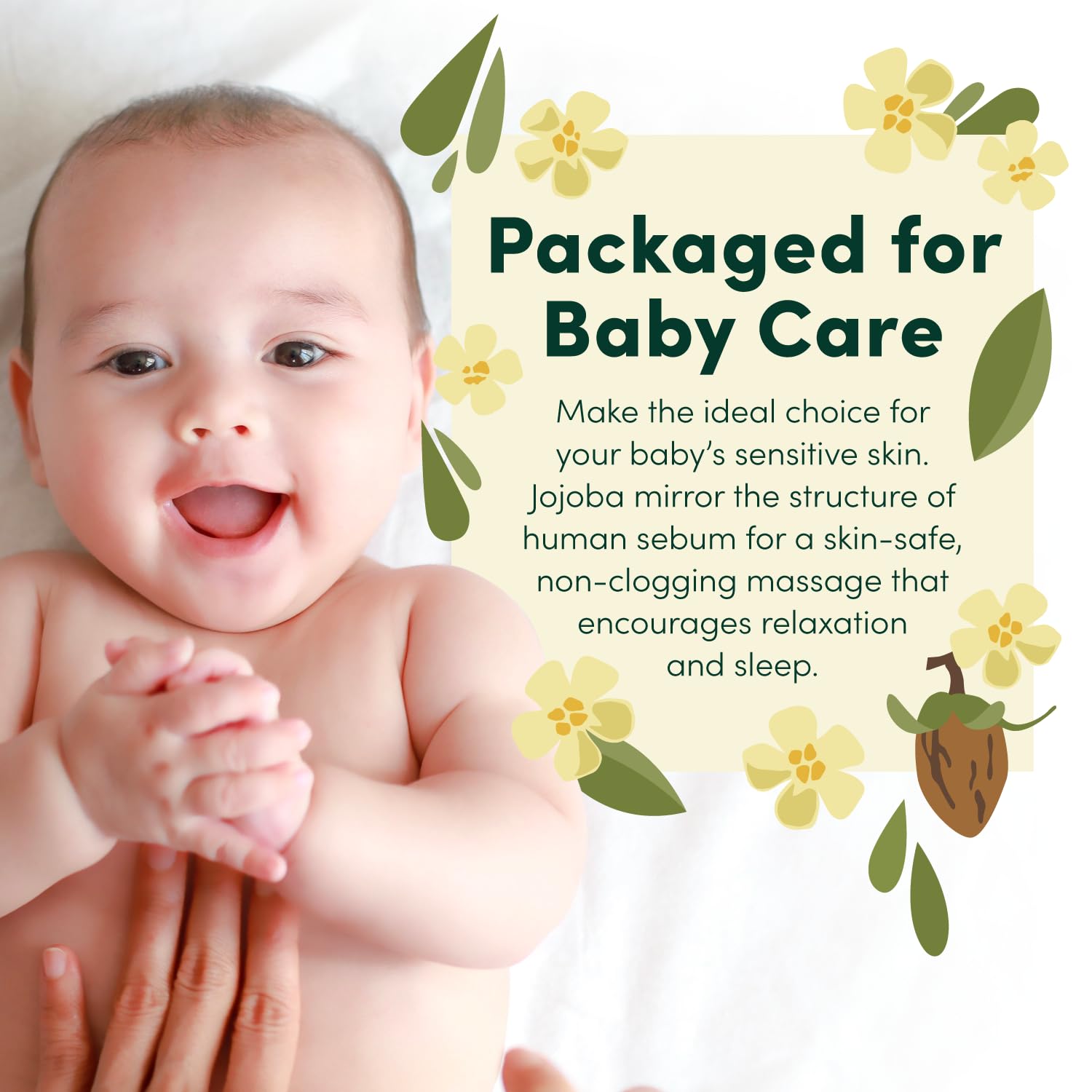 HobaCare 100% Pure Organic Jojoba Baby Oil - Body & Scalp Massaging Oil for Skin, Hair, and Nails - Helps to Fight Cradle Cap and Dry Skin (4.22 fl oz)