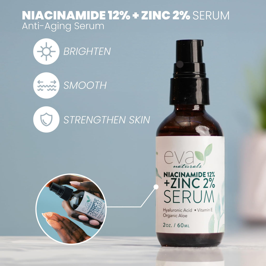 Niacinamide Serum for Face - 12% Niacinamide & 2% Zinc Serum with Hyaluronic Acid - Pore Minimizer, Improve Dark Spots, Redness Relief (2 oz)