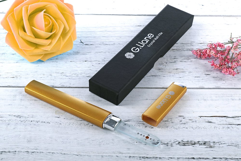 G.Liane Gold Cross: Glass Manicure File with Swarovski Crystals â€“ G. Liane Shape and Smooth Nail File Tool with Case Best for Gentle & Safe Nail Care Kit for Beautiful Fingernails (Gold Cr
