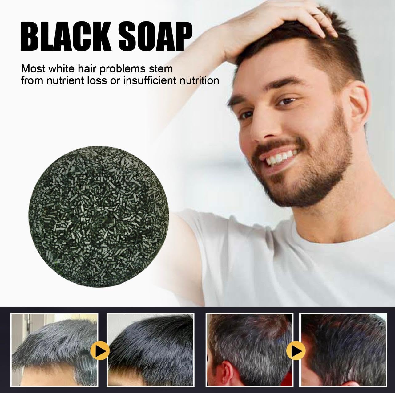 EELHOE Black Soap Bar Shampoo for Hair | Grey Coverage Nutrients | Hair Repair | Natural Ingredients | 50g