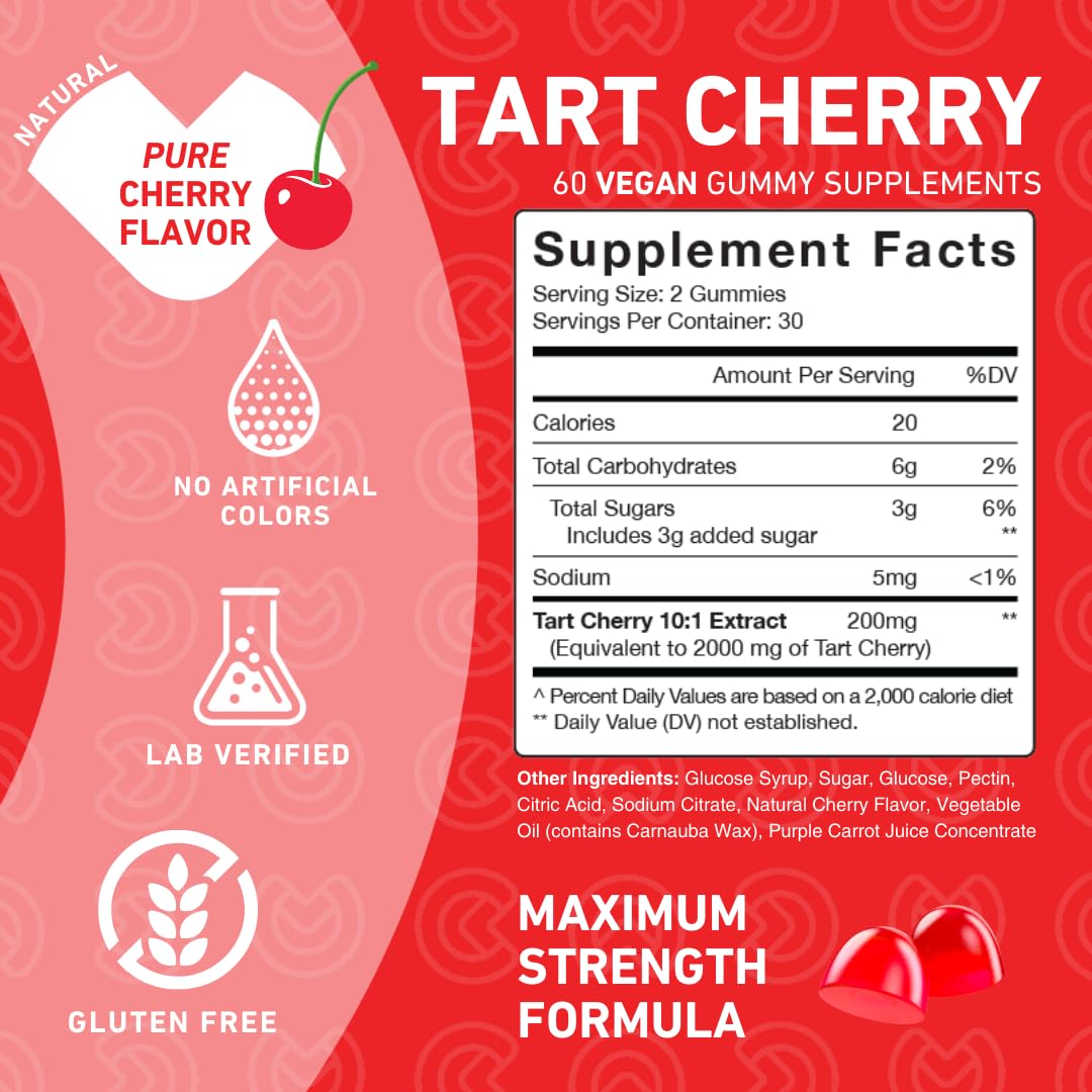 PUREFINITY Tart Cherry Gummies – Uric Acid Flush for Joint Relief & Recovery, Raw Juice Extract Antioxidant – Non-GMO, Gluten Free, Vegan, 60 Count