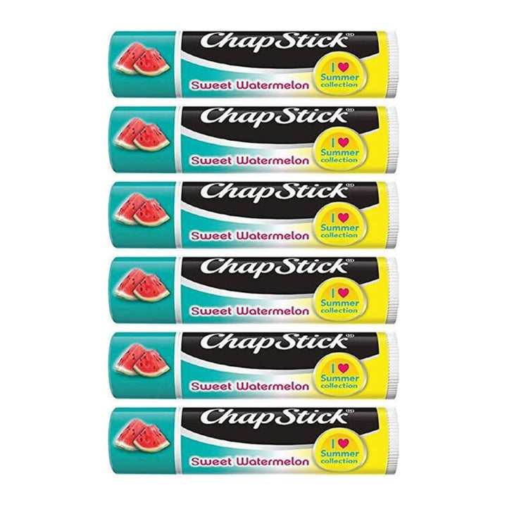 TINY SEED Sweet Watermelon Chapstick 6-Pack. Includes Bonus Lip Balm Holder Keychain (Blue). Limited Edition Flavor from the Chapstick I Love Summer Collection, Unique Gift Bundle from