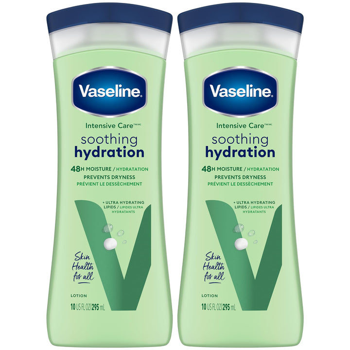 Vaseline Soothing Hydration 2-Pack – Intensive Care Moisturizing Hand and Body Lotion with Aloe, Ultra-Hydrating Lipids, 48 Hours of Moisture, 10 Oz Ea