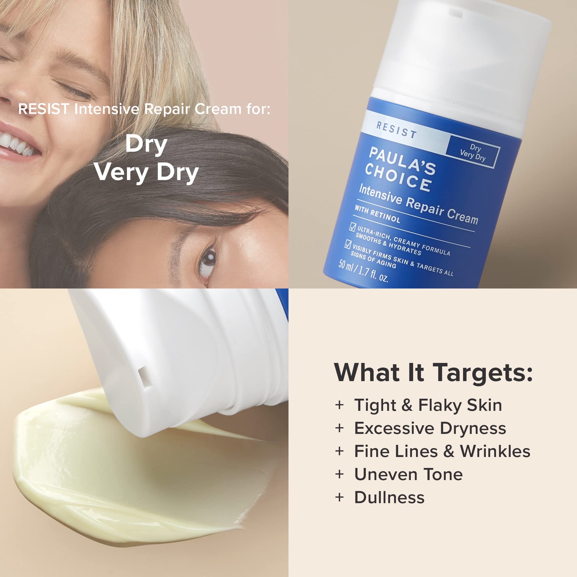 Paula's Choice RESIST Intensive Repair Face Moisturizer with Retinol, Hyaluronic Acid & Jojoba, Anti-Aging Face Cream for Dry, Chapped Skin, Fragrance-Free, 1.7oz