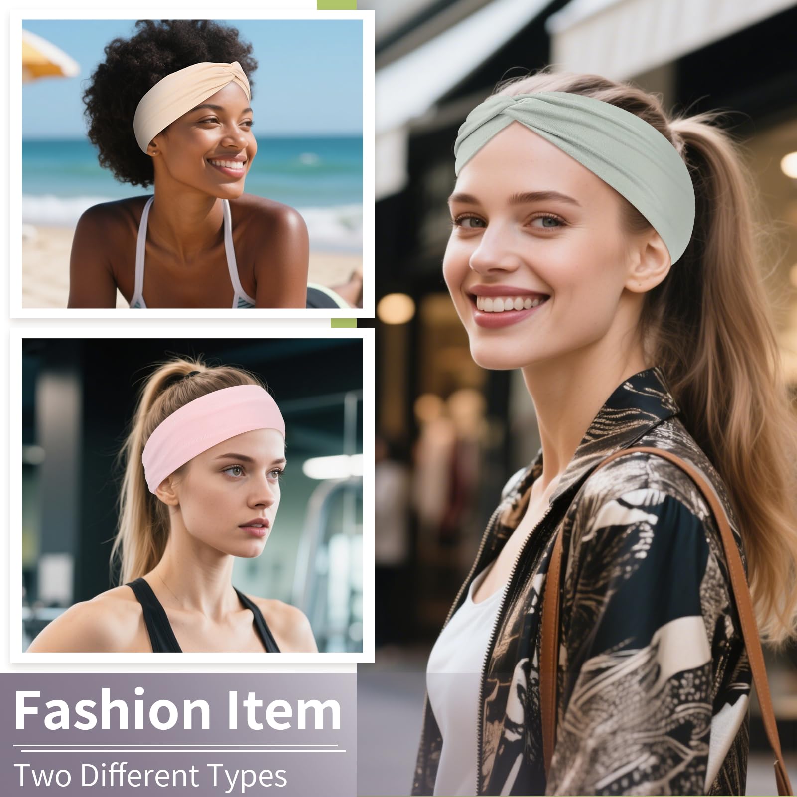 12 Pcs Stretchy Headbands for Women, Absorbed Sport Headband Soft Twist Knotted Hairbands for Daily Life Yoga Workout(Light yellow/Pink/Blue/Green)