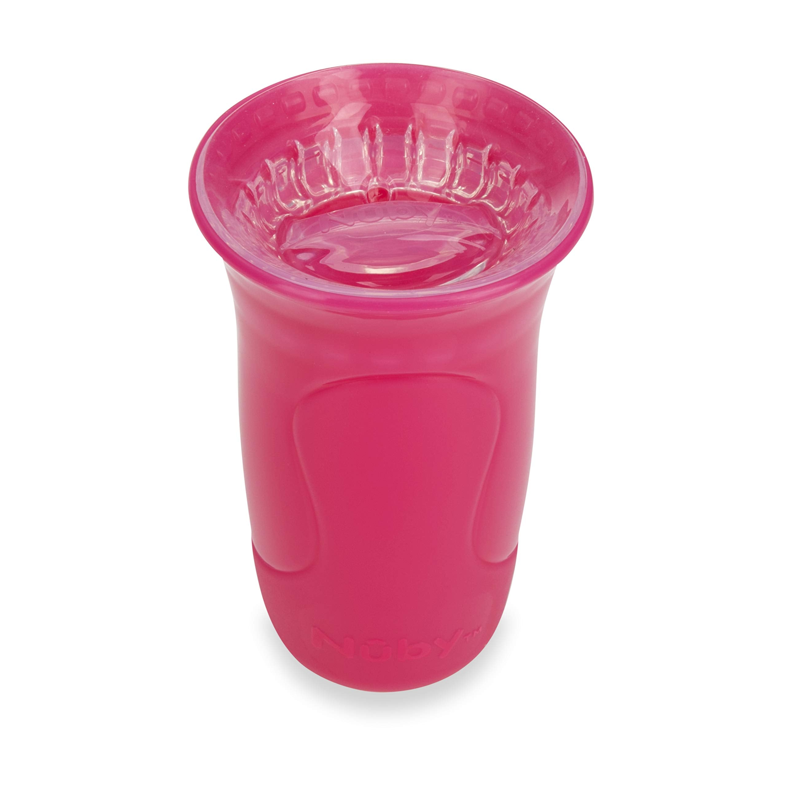 Nuby 3-Piece No-Spill Smart Edge 360 Cup with Touch Flo Easy Clean Silicone Rim, 10 Oz, Girl (Color May Vary)